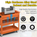 3 Tier Rolling Tool Cart on Wheels, 550 LBS Tool Cart with Drawers，Heavy Duty Utility Cart with Pegboard and Hook，Mechanic Tool Storage Cart for Garage, Warehouse and Repair Shop(Orange)