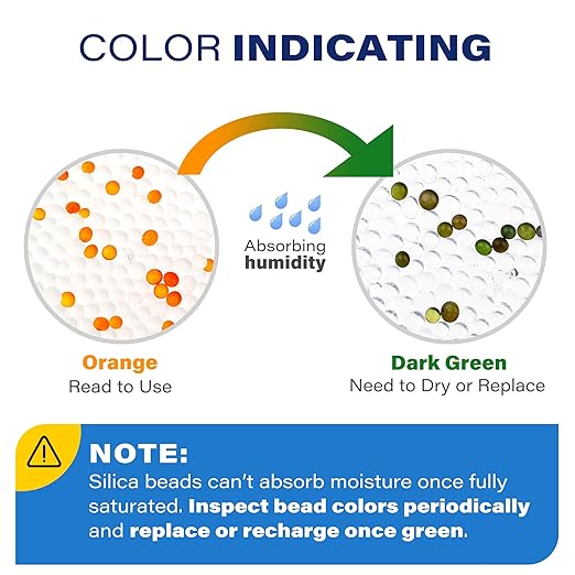 LotFancy Silica Gel Desiccant Packets, 20 Gram 50 Packs, Rechargeable Desiccant Dehumidifier with indicating Beads (Orange to Green), Non-Toxic Moisture Absorber Bag for Documents Shoes Gun Storage