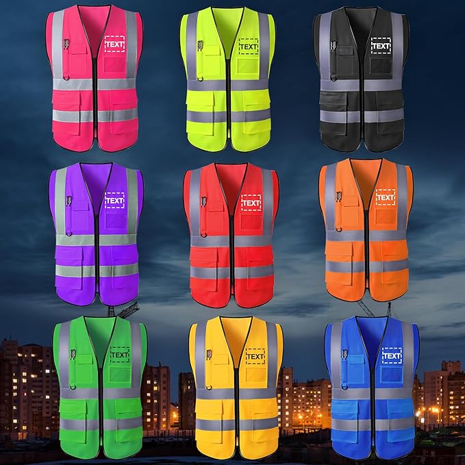 Custom Safety Vest for Men High Visibility Protective Workwear 5 Pockets Class 2 With Reflective Strip