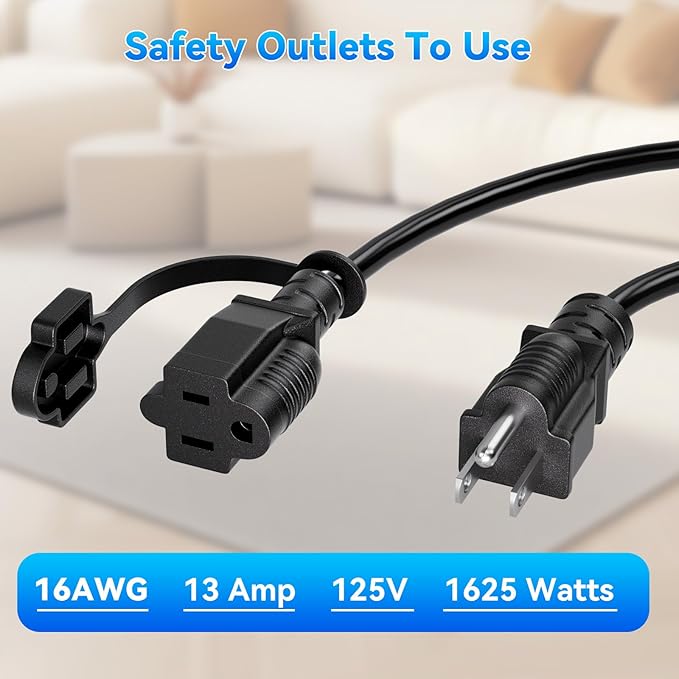 K KASONIC - 15 Feet Outdoor Extension Cord, ETL Listed, SJTW 16AWG/13A 3 Prong Power Cord Extension, NEMA 5-15P to NEMA 5-15R, Black, 2 Pack