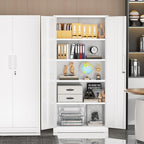 Incbruce 72” Metal Storage Cabinet, Locking Tall Steel Storage Cabinet with 2 Doors and 4 Adjustable Shelves for Garage, Home, Office (White)