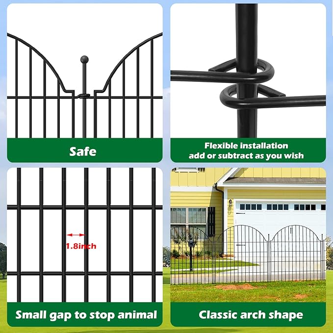 5 Panels Decorative Garden Fencing with Gate for Yard, 40in (H) x 11.8ft (L) No Dig Animal Barrier Fence, Rustproof Metal Wire Outdoor Dog Fences Panel Border with Temporary Ground Stakes