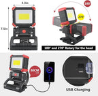 LED Rechargeable Work Light with Clamp, 2100LM Super Bright COB Magnetic Work Light with 3 Light Modes, 270° & 180° Rotation, Waterproof, Perfect for BBQ, Jobsite, Workshop, Car Repairing