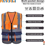 A-SAFETY High Visibility Mesh Safety Reflective Vest with Pockets and Zipper,Hi Vis Viz Reflective Safety Vest(Orange&Navy Mesh XXL)