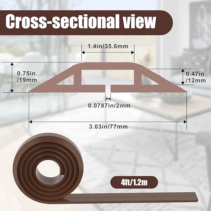 Eapele 4 ft Floor Cord Cover Heavy Duty Cable Protector, Cord Covers for Wires on Floor, Floor Cable Cover Easy to Unroll Prevent Trip Hazard for Home Office or Outdoor Settings (Brown)