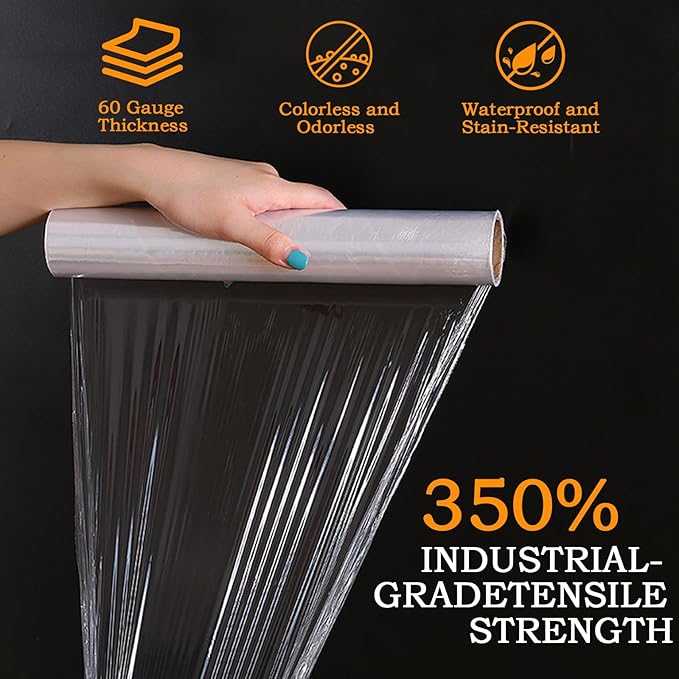 18 Inch 80 Gauge Stretch Film 1100ft 4 Rolls - Single Layer PE Plastic Wrap, Industrial Pallet Wrapping for Heavy Duty Shipping Storage, 350% Stretch Clear Packaging Film