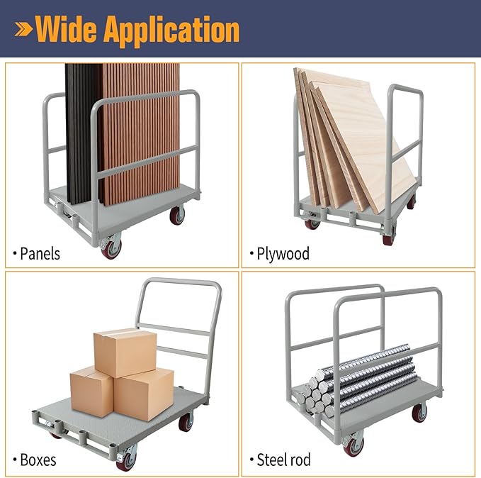 Platform Truck 2500LBS Capacity Industrial Flatbed Cart with 3 Detachable Handels, Push Dolly with 5" Rubber Swivel Wheels, Heavy Duty Flat Cart Hand Truck for Industrial and Commercial