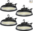 UFO LED High Bay Light 400W 4Pack, High Bay LED Light 1600W MH/HPS Eqv. Dimmable High Bay 6' Cable with US Plug, Hanging Hook, Safe Rope for Warehouse Factory Barn Shop
