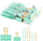 Cute Paper Clips Binder Clips Combo Set, 165 Psc, Assorted Size Paper Clips for Office, Cute Office Supplies Set, Green