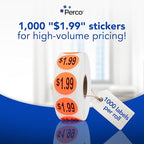 Perco Fluorescent Red 1-Inch Circle $1.99" Promotional Sale Labels—1,000 Stickers/Roll—Ideal for Retail Merchandising, Storefronts, Sales Events, Flea Markets, Discount Marking, Clearance—Made in USA