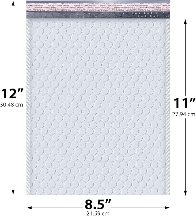 White Poly Bubble Mailers 8.5x12 inch #2 | Self Seal Padded Envelopes | Cushioned Bubble Mailer | Usable Size 8.5x11 | WaterProof | Lightweight mailing Shipping Bags | US Made | 100 Pack Bulk