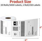 Industrial Labels 4x6 Roll - 5000 Direct Thermal Perforated Postage Shipping Labels for Rollo, Zebra, MUNBYN and Polono Printers (NOT for DYMO)