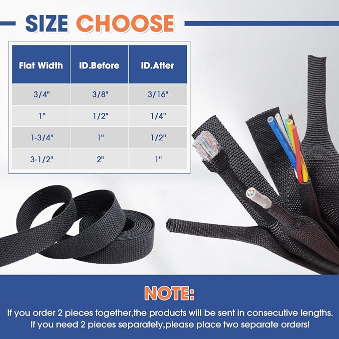 2:1 Heat shrinkable Braided Sleeving Fabric Wire Loom High Temp Heat Shrink Wiring Harness Abrasion Protector Cable Sleeve(2"-15ft)