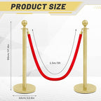 Ferraycle 4 Pcs Stainless Steel Stanchions Post Queue 38 Inch, 5 ft Velvet Carpet Ropes and Pole, Control Barriers for Wedding Birthday Party Decoration Sand Injection Hollow Base Set (Glitter Gold)