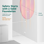 Cumbor 29.2–43" Baby Gate for Stairs, Wall-Mounted (Drill Required), Expandable No Bottom Bar Dog Gate, Auto Close Extra Wide Walk Thru, Pet & Toddler Proof Gate, Top & Bottom of Stairways (White)