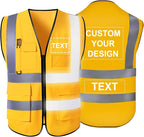 Personalized Safety Vest Custom High Vis Vest Customize Logo Safety Vest with Reflective Strip 5 Pockets Workwear