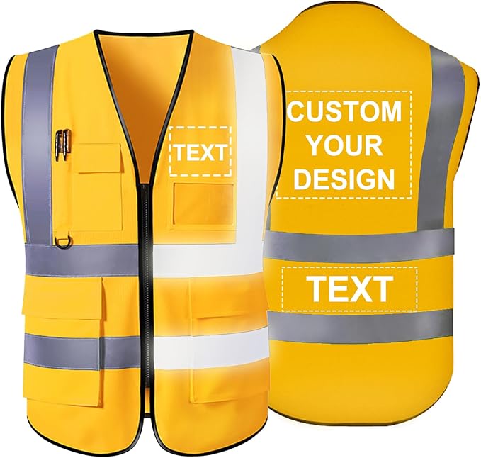 Personalized Safety Vest Custom High Vis Vest Customize Logo Safety Vest with Reflective Strip 5 Pockets Workwear