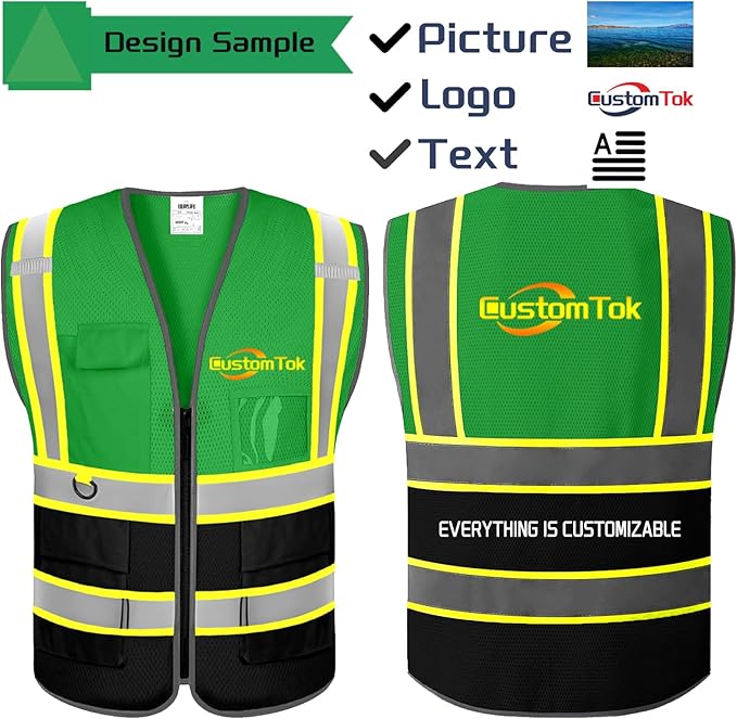 Custom Safety Vest with Logo Pockets High Visibility Reflective Vests Construction Security Workwear