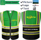 Custom Safety Vest with Logo Pockets High Visibility Reflective Vests Construction Security Workwear