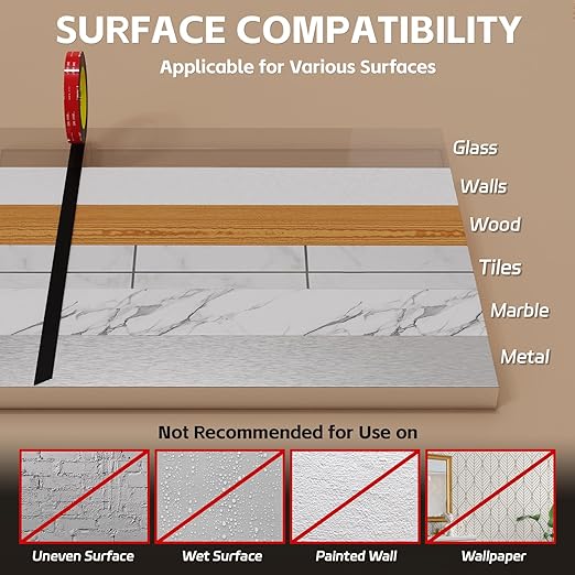 Double Sided Tape Heavy Duty,1 in x 16.5 ft Strong Adhesive Waterproof Mounting Tape for Car, Walls, LED Strip Light, Home & Office Décor (2PC)