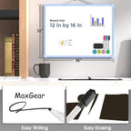 MaxGear Double-Sided Dry Erase Board for Wall, 16"x12" Hanging Whiteboard, Small Dry Erase White Board kit, Portable Whiteboard for Planning, Drawing, Memo, to Do List, Blue Frame