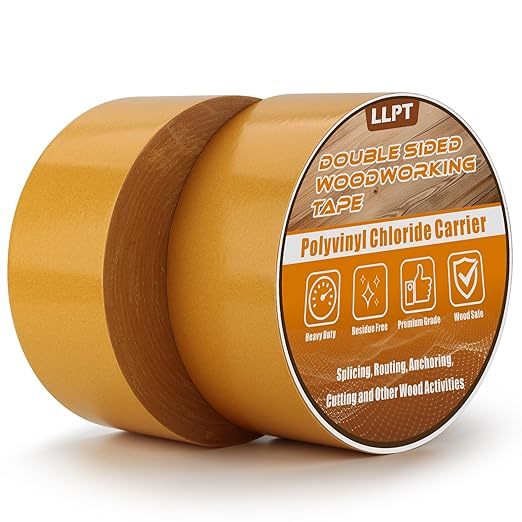 LLPT Double Sided Woodworking Tape 2.5" x 150Ft Each 2 Pack Double Face Turner Woodworker Adhesive Tape Removable Residue Free for Wood Template (WT25150Y2)