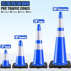 6 Pack 18" Inch Blue PVC Traffic Cones with Heavy-Duty Base, High-Visibility All-Weather Safety Cones for Road Construction, Parking Lot, and Garage Use (6, Blue, 18" Medium)