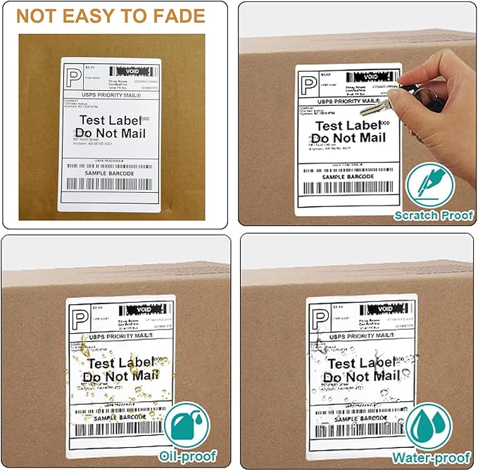 FungLam 4x6 Thermal Labels - 1000 Labels, 4 Rolls Direct Thermal Printer Label, Shipping Labels Compatible with Zebra, Rollo and Most Thermal Printer, Perforated Postage Label Paper, 250 Labels/Roll