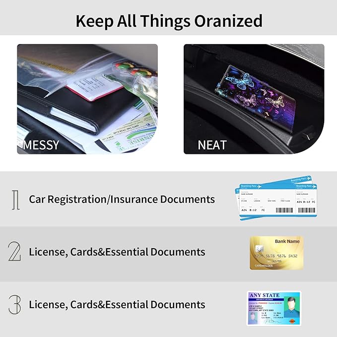 Car Registration and Insurance Holder, Leather Car Glove Box Organizer, Cool Car Accessories for ID, Driver's License Cards & Essential Document,business cards,Men&WomenBling Butterfly