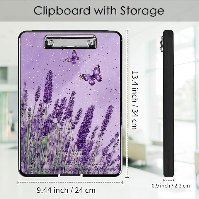 Clipboard with Storage,Office Supplies Nursing Clipboards Folder with Pen Holder Plastic Foldable Clip Board with Storage for Nurse Teacher,Sage Butterfly
