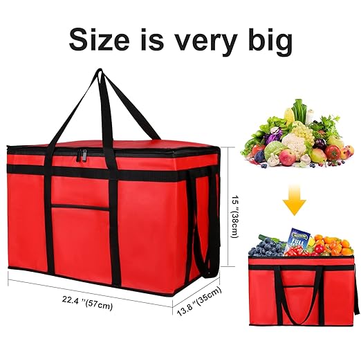 Extra Large XXXL Insulated Food Delivery Bag Cooler Bags Keep Food Warm Catering Therma Catering Bag for doordash 22x14x13 Cooler Bags Therma Shopper hot XXXL Warming RED Pizza 22w x 14 l x 13d