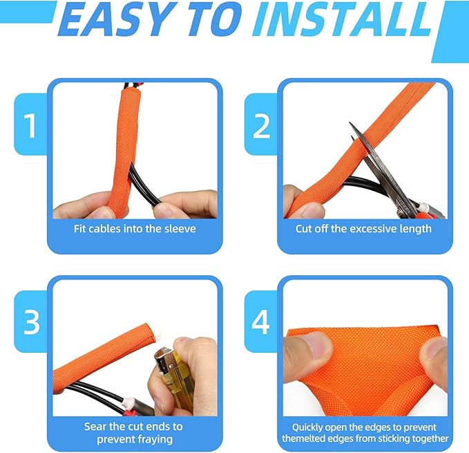 Automotive Wire Loom Tubing, Split Braided Cord Protectors from Pets No Chew, Flexible Cable Sleeve Cable Management for TV/Computer/Electric Wires (Orange, 5/16"-10ft)
