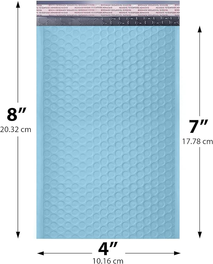Light Blue Small Bubble Mailers 4x8 Inch #000 | Thick Padded Poly Bubble Mailer Envelopes | 500 Pack Bulk | Trading Card Sports Card Shipping