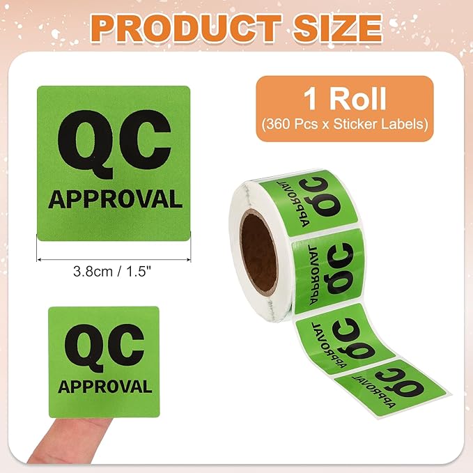 PATIKIL 360 Pcs 1 Roll QC Approval Labels, 1.5 Inch Square Inventory Control Adhesive Round Labels Food Service Quality Control Stickers for Warehouse Management Inspection, Light Green