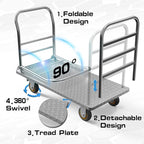 Platform Truck Cart with Detachable Baffle Guardrail,Heavy Duty 48x24 Inch Flatbed Cart with 2000 LBS Weight Capacity and 6In Swivel Caster Transporting Heavy Loads and Barrel with Ease & Efficiency