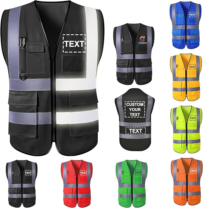 Custom Safety Vest for Men High Visibility Protective Workwear 5 Pockets Class 2 With Reflective Strip