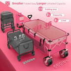48" L Collapsible Beach Wagon Cart Foldable, 560LB Weight Capacity 300L Heavy Duty Folding Wagons with Big All-Terrain Wheels, Utility Carts for Groceries, Shopping, Camping, Sports - Pink