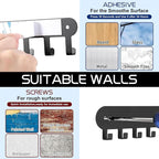 2 Pack Key Holder for Wall,Key Hooks with 10 Hooks,Key Holder Wall Mount Self Adhesive, Key Rack for Wall No Drill for Living Room, Kitchen, Bathroom, Garage (Black)
