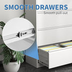 File Cabinets 4 Drawer,Metal Office Storage Filing Cabinet with Lock,White Lateral Filing Cabinet for Home Office,Horizontal Locking File Cabinet for Legal/Letter/A4,Assembly Require,White