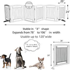 Dog Fence Indoor - 6-Panel Freestanding Dog Gate for Doorways,Hallways, House or Stairs -120x24-Inch Retractable Foldable Expandable Wood Pet by SFJC (White)