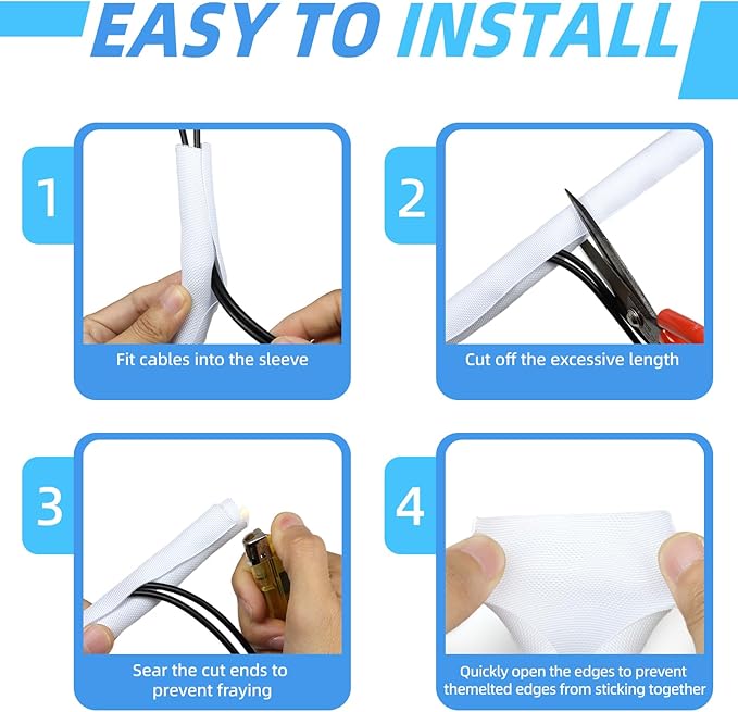 Automotive Wire Loom Tubing, Split Braided Cord Protectors from Pets No Chew, Flexible Cable Sleeve Cable Management for TV/Computer/Electric Wires (White, 5/8"-25ft)