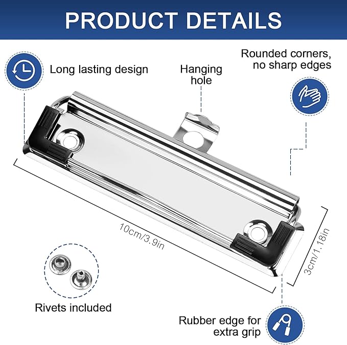 Meetory 10 Pack Mountable Clipboard Clips,Spring Loaded Surface Mount Handle with Rubber Grip and Hanging Hole