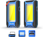 WARSUN 2PC LED Work Light Rechargeable, Magnetic COB Portable Worklights, 40w 1500 Lumens,Metal Hanging Hook 3 Lighting Modes, Job Site Lighting for Car Repairing,Camping,Hunting, Blue