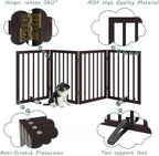 Wooden Dog Gate Freestanding Foldable 4 Panel Pet Gates Extra Wide Dog Gates for Indoor Doorways Stairs 24in Height Support Feet Included