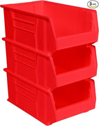 Akro-Mils 30281 Super-Size AkroBins Plastic Storage Bins, Space-Saving Stackable Bins for Garage, Classroom, Warehouse Organization, 20-Inch L x 12-Inch W x 8-Inch H, Red, 3-Pack