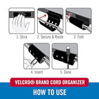 Velcro Brand Cord Organizer for Desk & Nightstand, Stocking Stuffers for Adults, 5 Cable Slots with Sleeve Routing, Adhesive Wire Holder for Cord Management, Home, Office & Gaming, Black 2 Pack