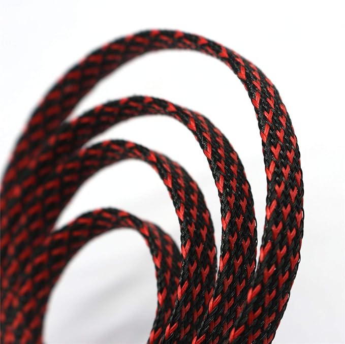 30ft PET Expandable Sleeving Wire Cable Sleeve (3/5", Red&Black)
