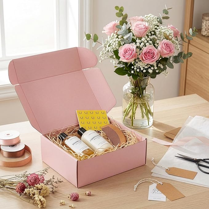 HORLIMER 12x9x4 inches Shipping Boxes Set of 20, Pink Corrugated Cardboard Gift Box for Packing, Mailing, Small Business