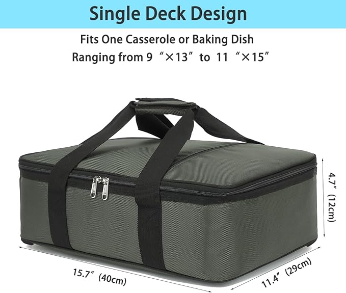 Insulated Casserole Carrier Bag - Large Portable Hot and Cold Food Storage Tote with Handles Thermal Bag for Parties, Picnics, Camping, Travel,Fits 9"x13" Baking Dish,Army Green