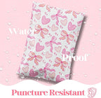 14.5x19 Designer Poly Mailer 100 Pack Heavy Duty Waterproof Self Seal Shipping Bags for Small Business Large Mailing Envelopes Bulk Tear Resistant Packaging Coquette Bows Hearts